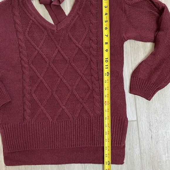 Cupcake Clothing Ltd. Burgundy V-Neck Cable Sweater With Tie Back NWT Si… - Picture 7 of 12